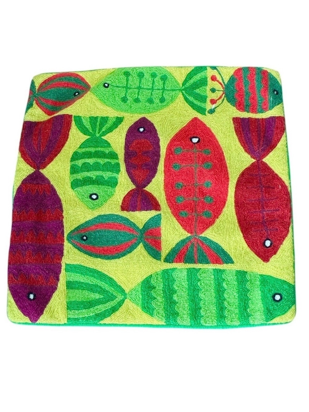Fish themed Wool Embroidered Pillow Covers Set of 2 Vibrant 18 X 18